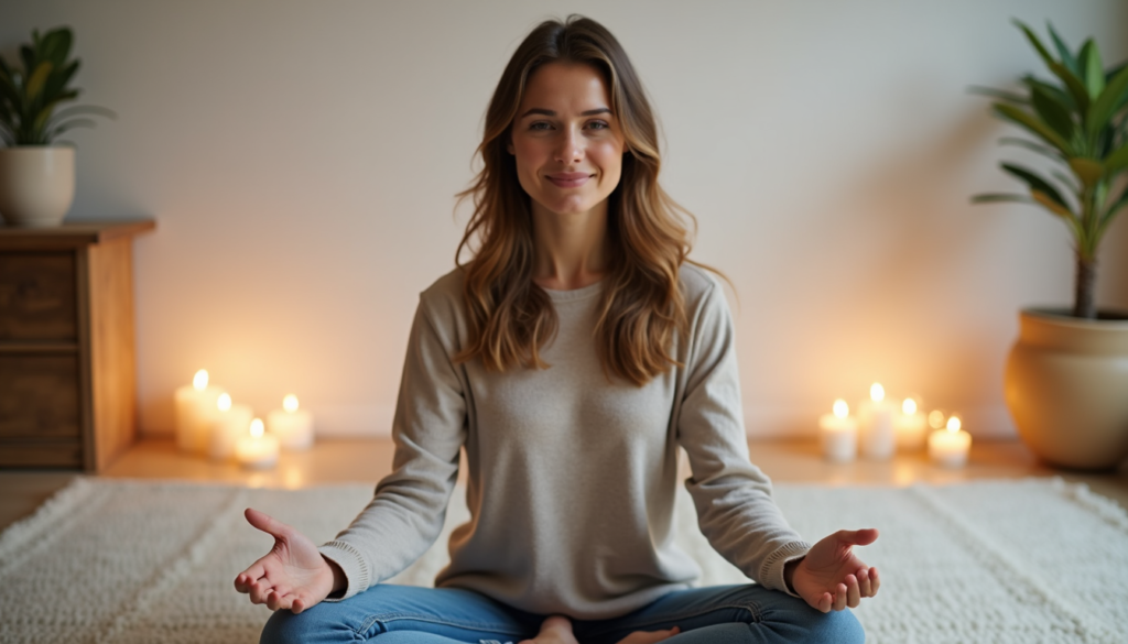 Person practicing mindfulness meditation to develop emotional control