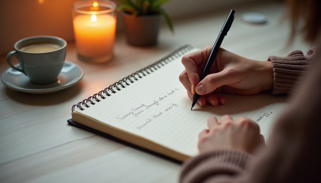 Individual writing in journal to identify and challenge negative thought patterns