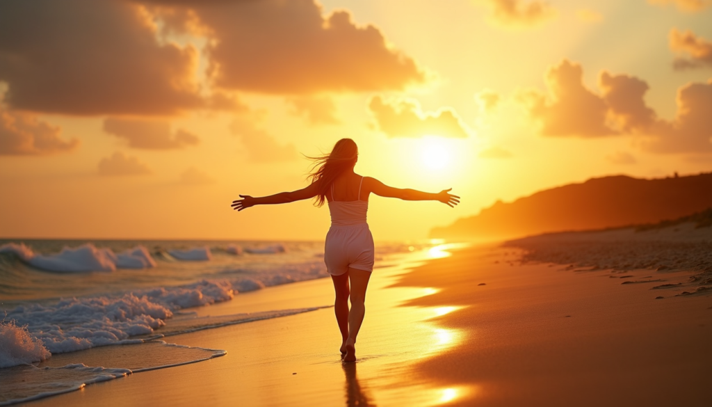 Person walking toward sunrise symbolizing renewal and freedom from negativity