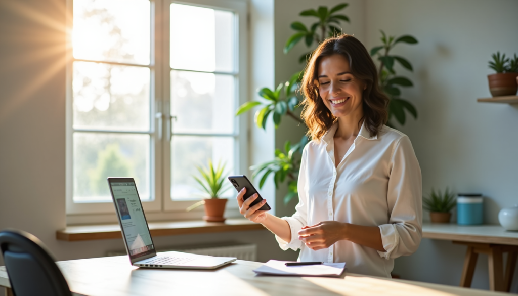 Person organizing desk and setting boundaries for healthier habits