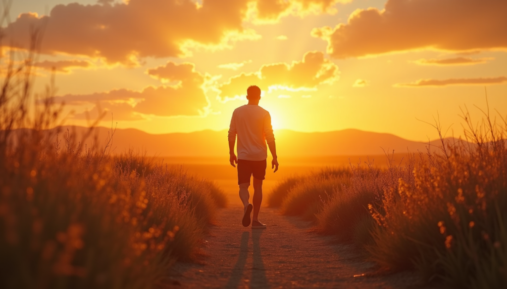 Person enjoying healthy activities like walking outdoors or creative hobbies