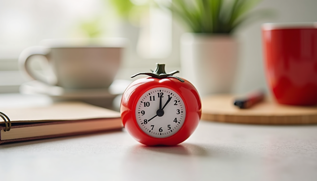 Tomato-shaped timer representing the Pomodoro time management technique