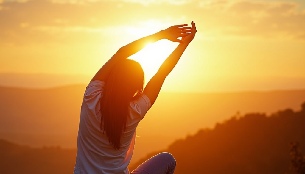 Person stretching at sunrise to symbolize mental clarity and refreshed focus