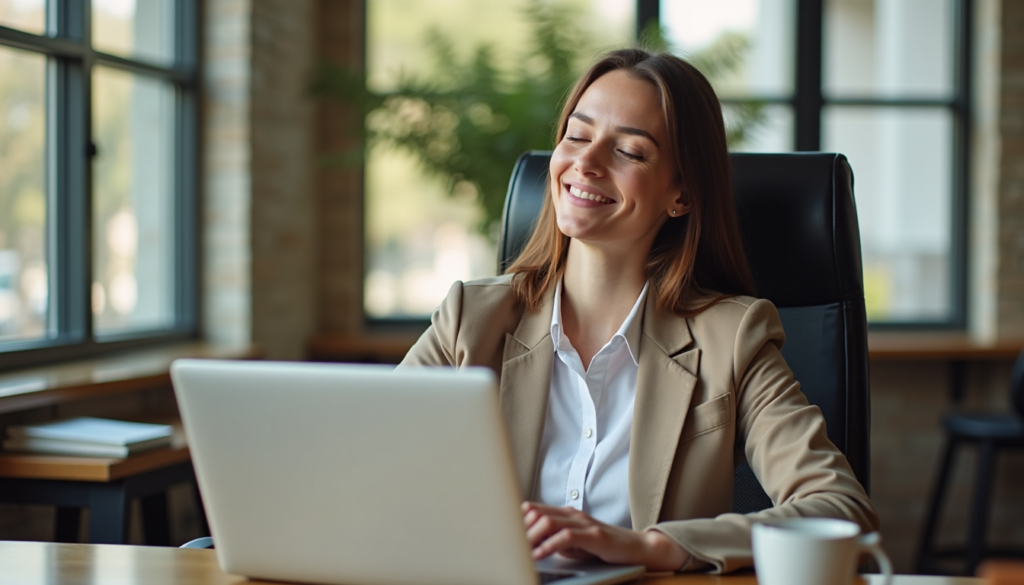 Professional taking a mindful break at desk to recharge productivity