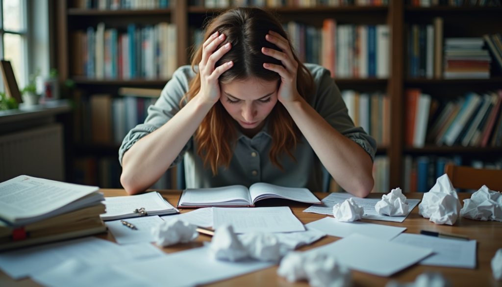 Person looking in mirror surrounded by reminders, symbolizing overthinking and self-criticism