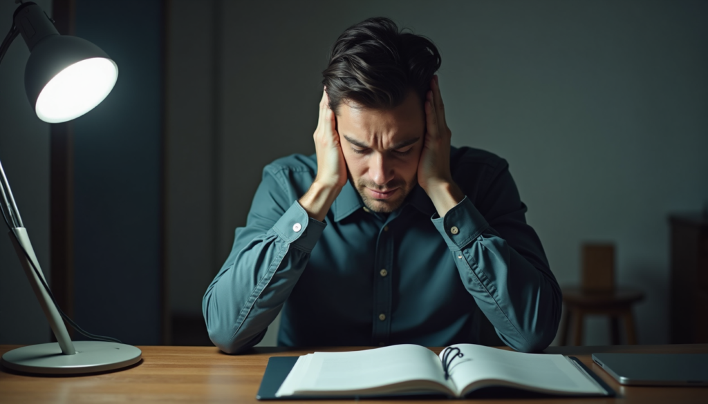 Tired person showing physical distress signals such as fatigue and tension