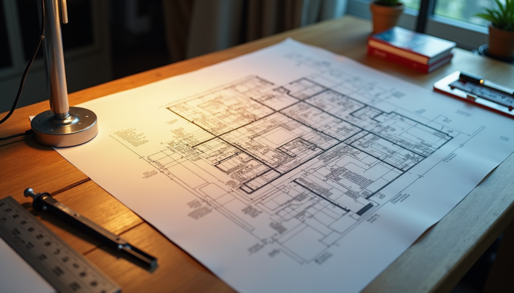 Blueprint and drafting tools on table representing personalized decision-making frameworks and systems