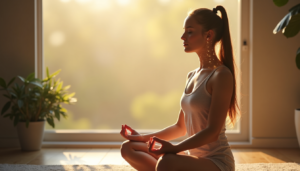 Person meditating in gentle morning light symbolizing harmony between mind and body