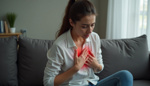 Person clutching chest in discomfort representing physical symptoms of chronic anxiety