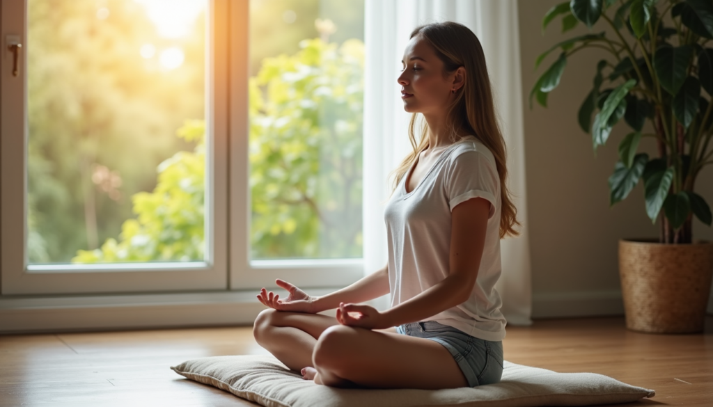 Person meditating peacefully representing self-compassion and treating oneself with kindness