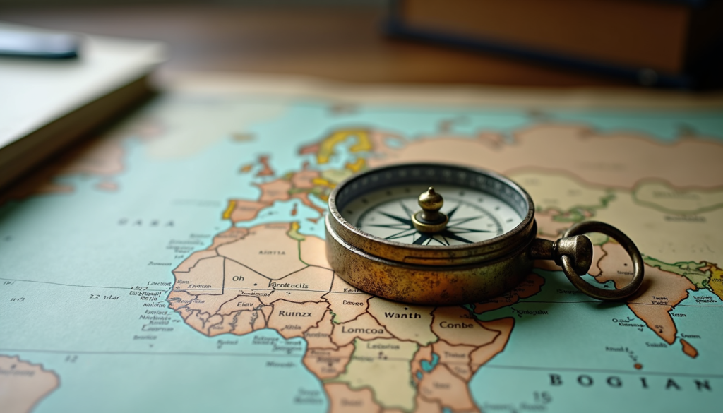 Compass and map with revised route representing learning from setbacks and adapting strategies