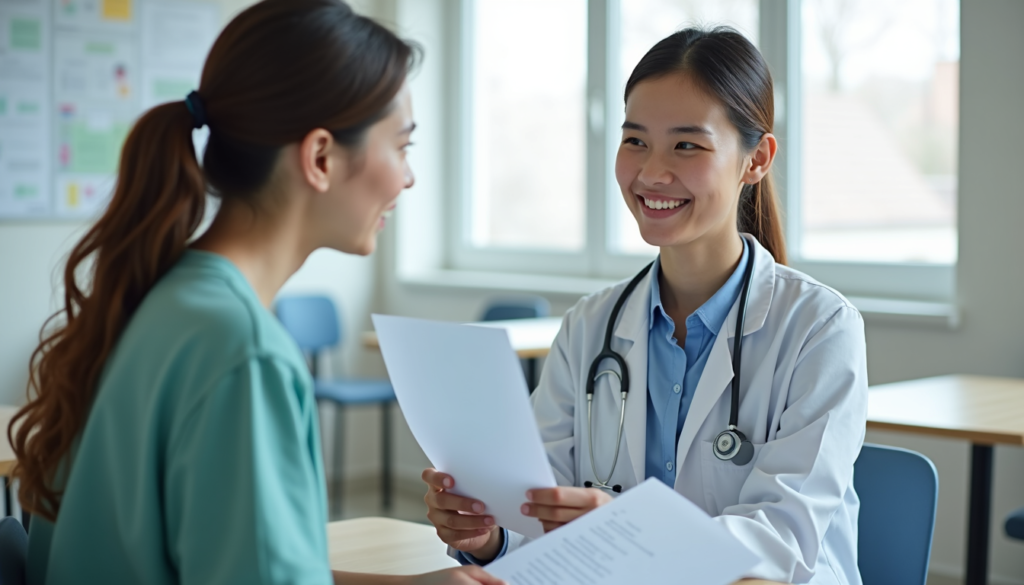 Doctor reviewing health check results with patient during preventive screening.