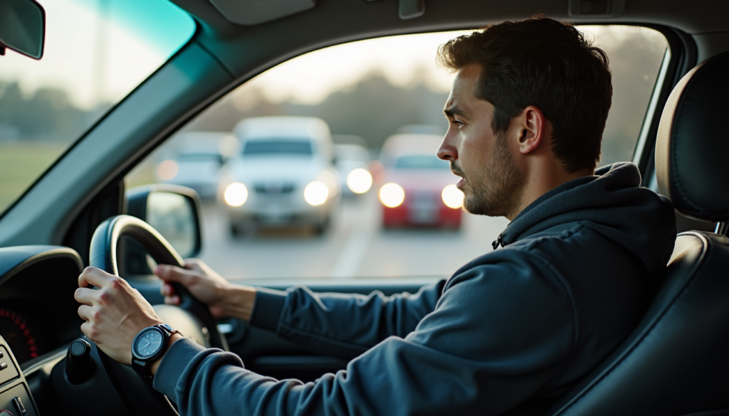 Polite driver waving to let another vehicle merge showing harmony and respect
